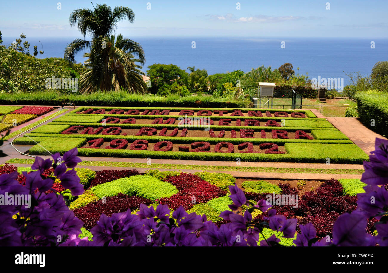 Portogallo - Madeira - Botanica Gnds - schema di impianto celebra 52 anni di giardini esistenza - incorniciato da fiori Foto Stock