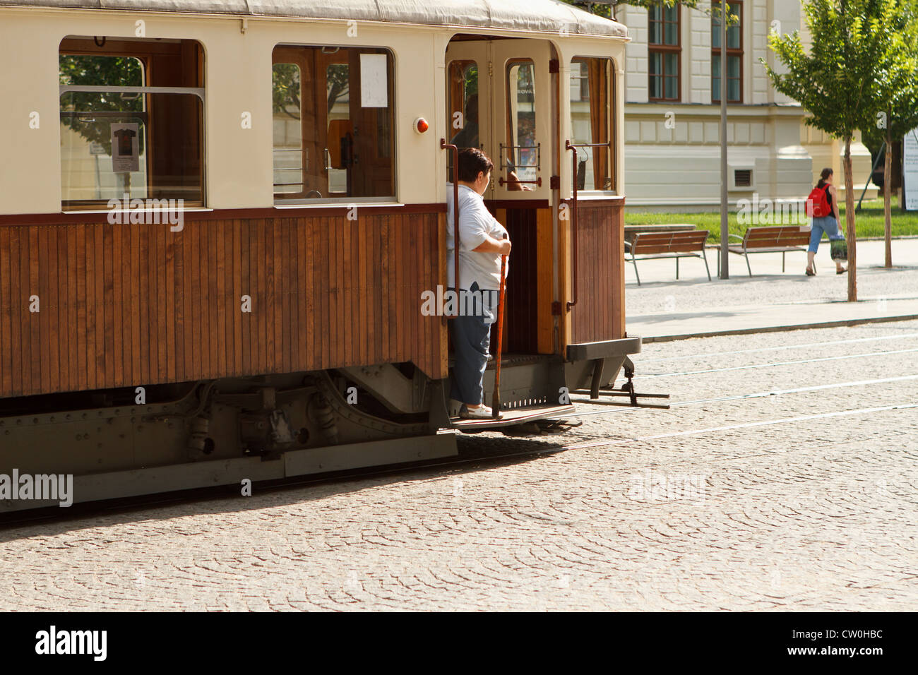 Il vecchio tram. Brno, Repubblica Ceca. Foto Stock
