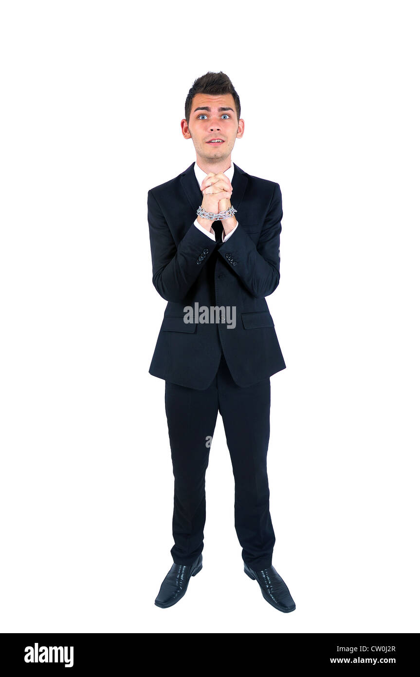 Isolati azienda giovane uomo legato Foto Stock