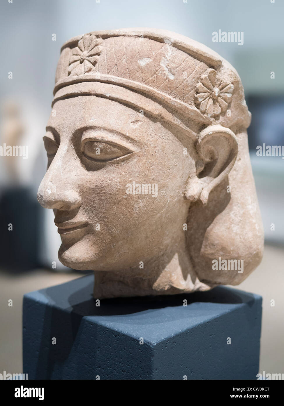 Scolpiti testa di donna da antichi Cipro- Ashmolean Museum di Oxford Foto Stock
