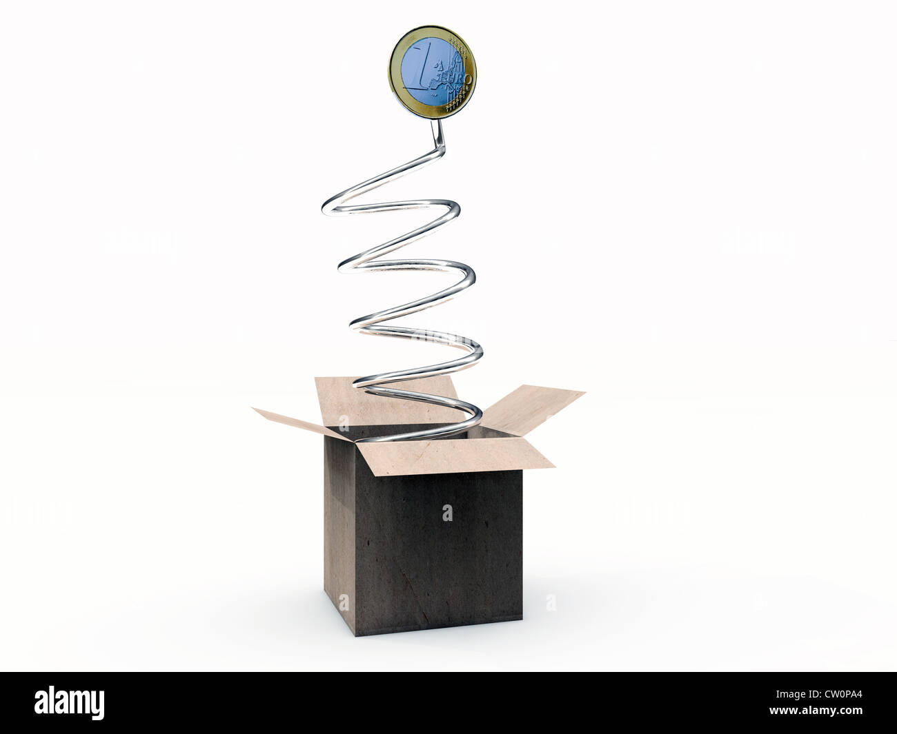 Euro moneta una scatola isolata su sfondo bianco Foto Stock