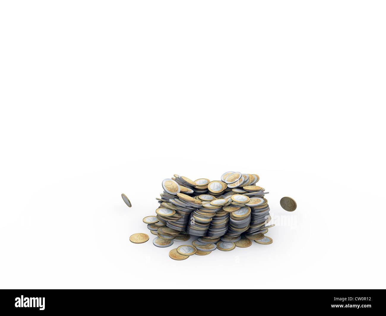 Monete metalliche in euro isolati su sfondo bianco Foto Stock