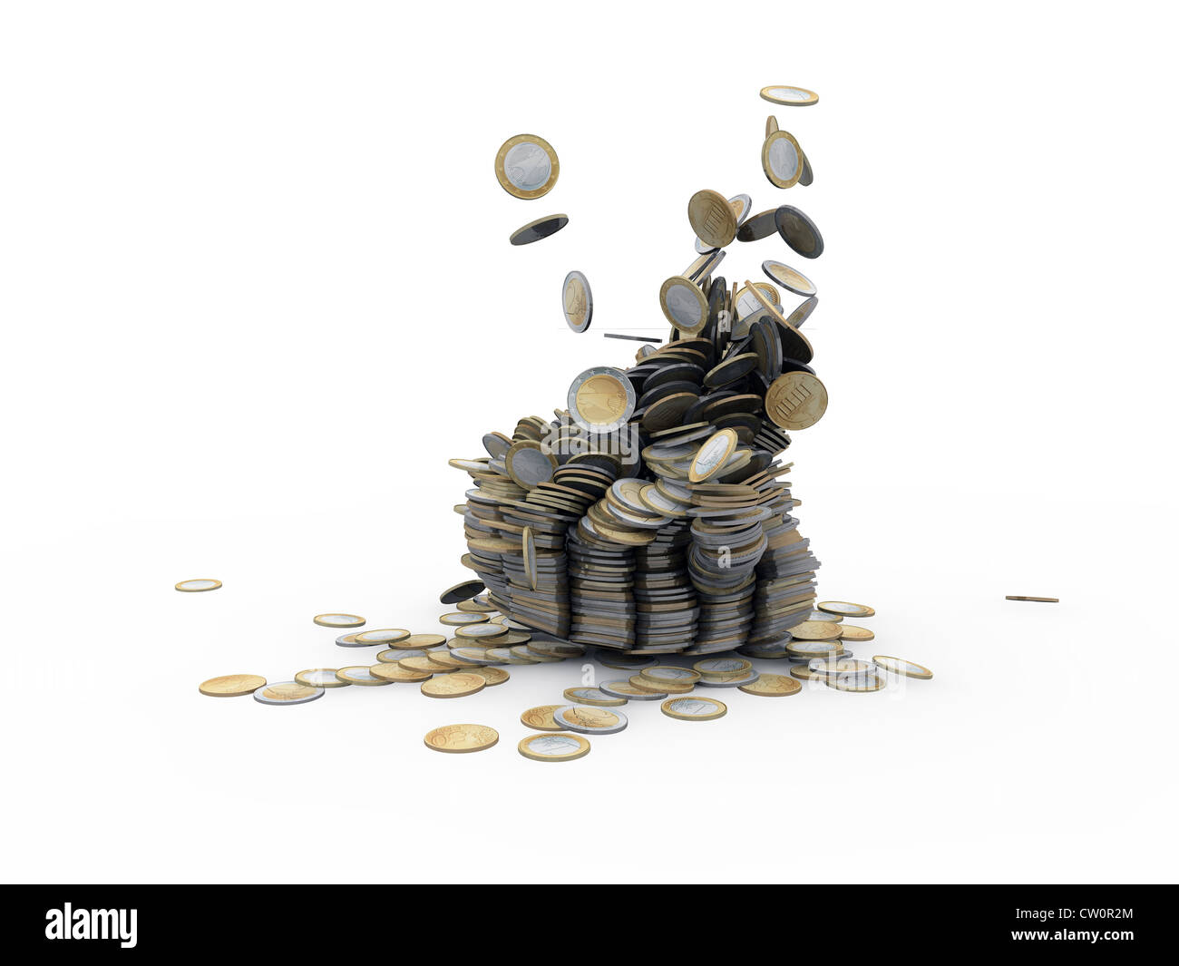 Monete metalliche in euro isolati su sfondo bianco Foto Stock