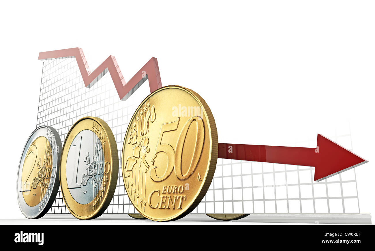 Monete metalliche in euro isolati su sfondo bianco Foto Stock