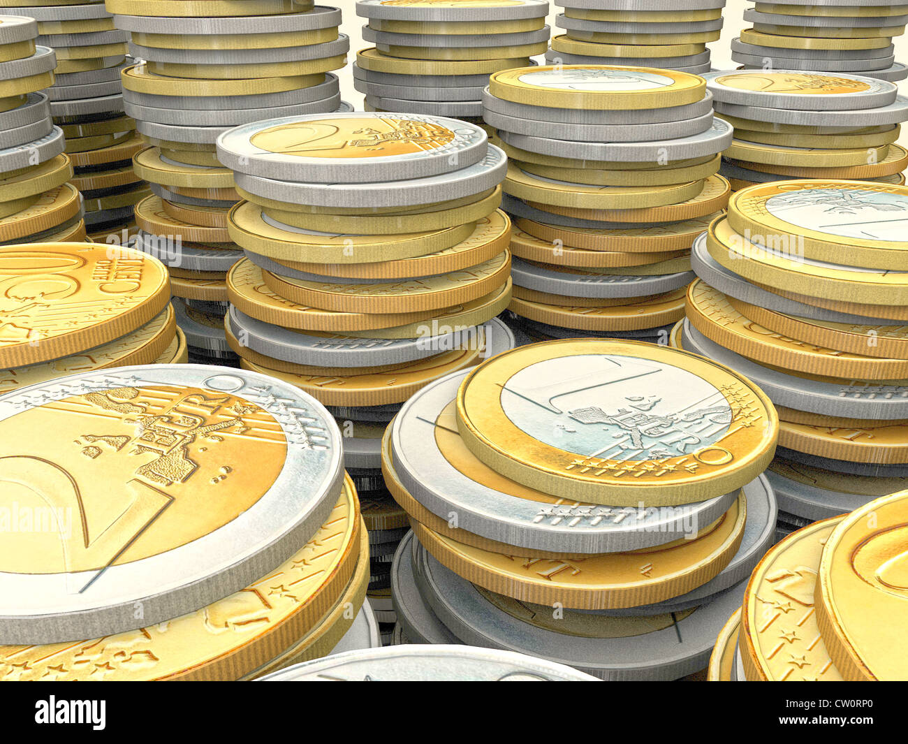 Pile di monete metalliche in euro Foto Stock