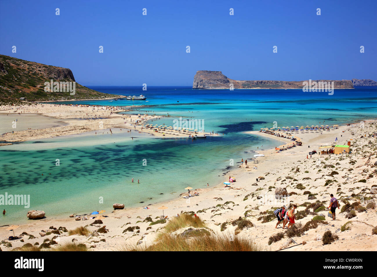 Balos (Gramvousa) spiaggia sulla costa norhwest dell isola di Creta, nella prefettura di Chania, Grecia. Foto Stock