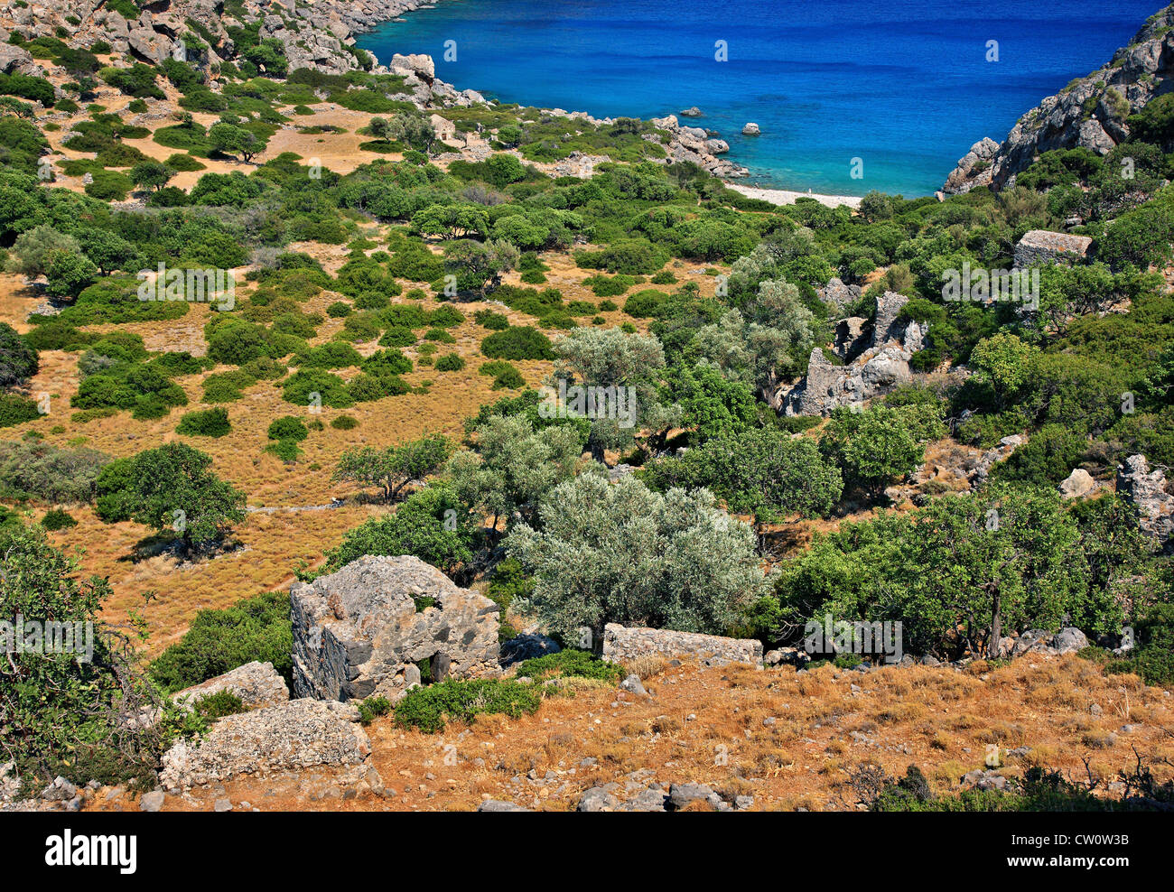 Vista panoramica della necropoli romana di antica Lissos, vicino alla città di Sougia, Chania, Creta, Grecia. Foto Stock