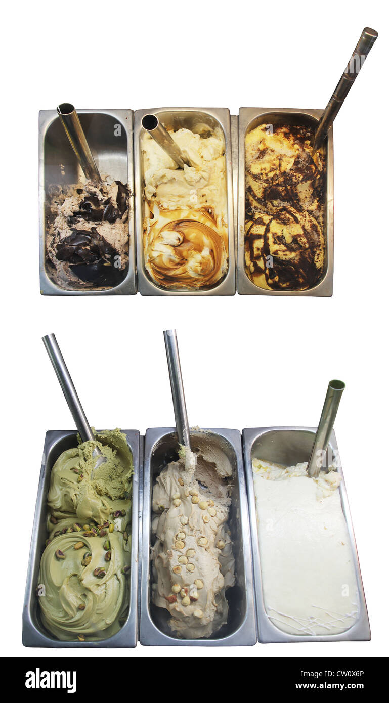 Sei tipi di rinfrescante gelato Foto Stock