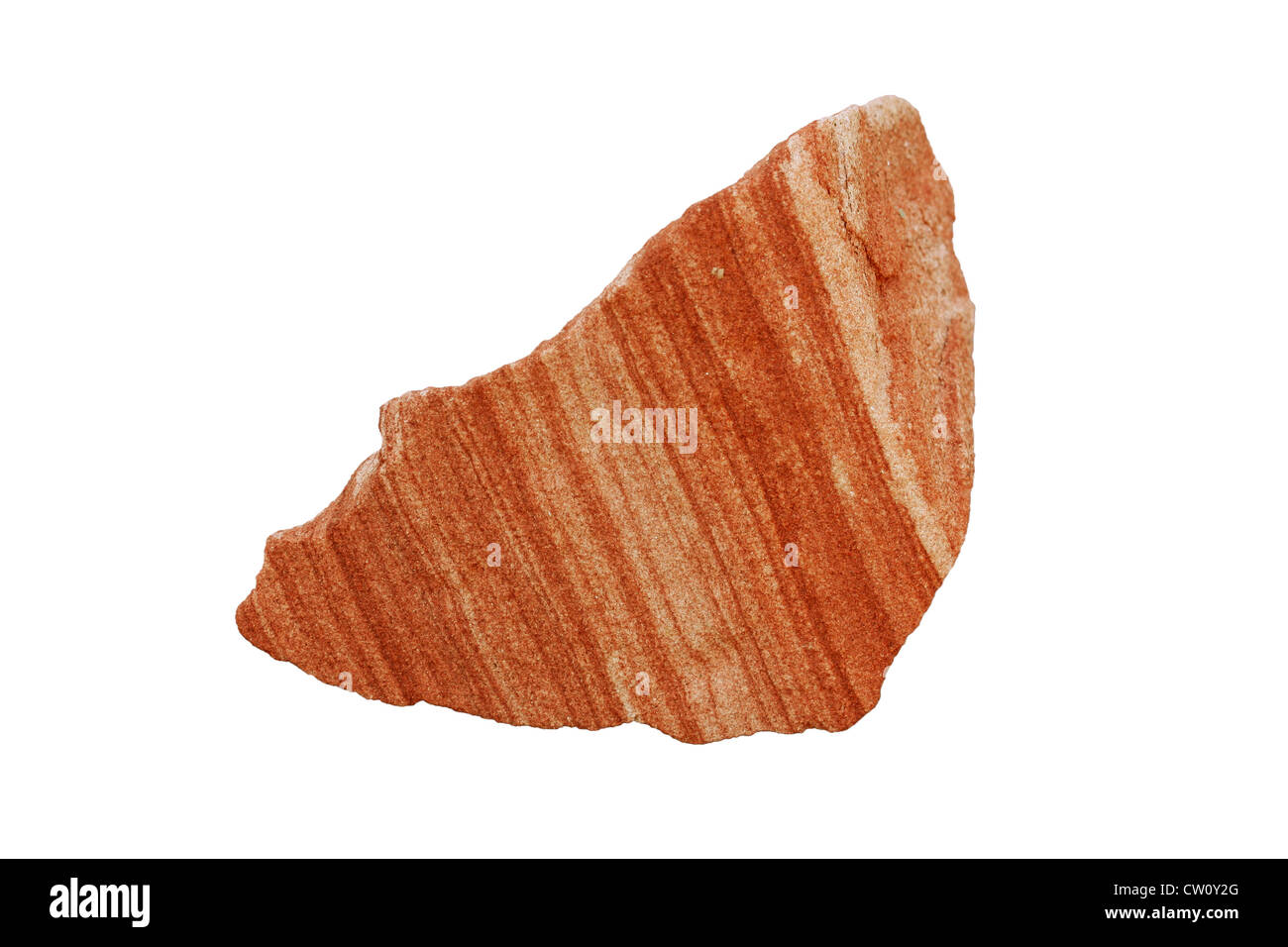 Arenaria rossa ferruginosa, laminata; campione di roccia sedimentaria clastica a mano, Scozia, Regno Unito. Foto Stock