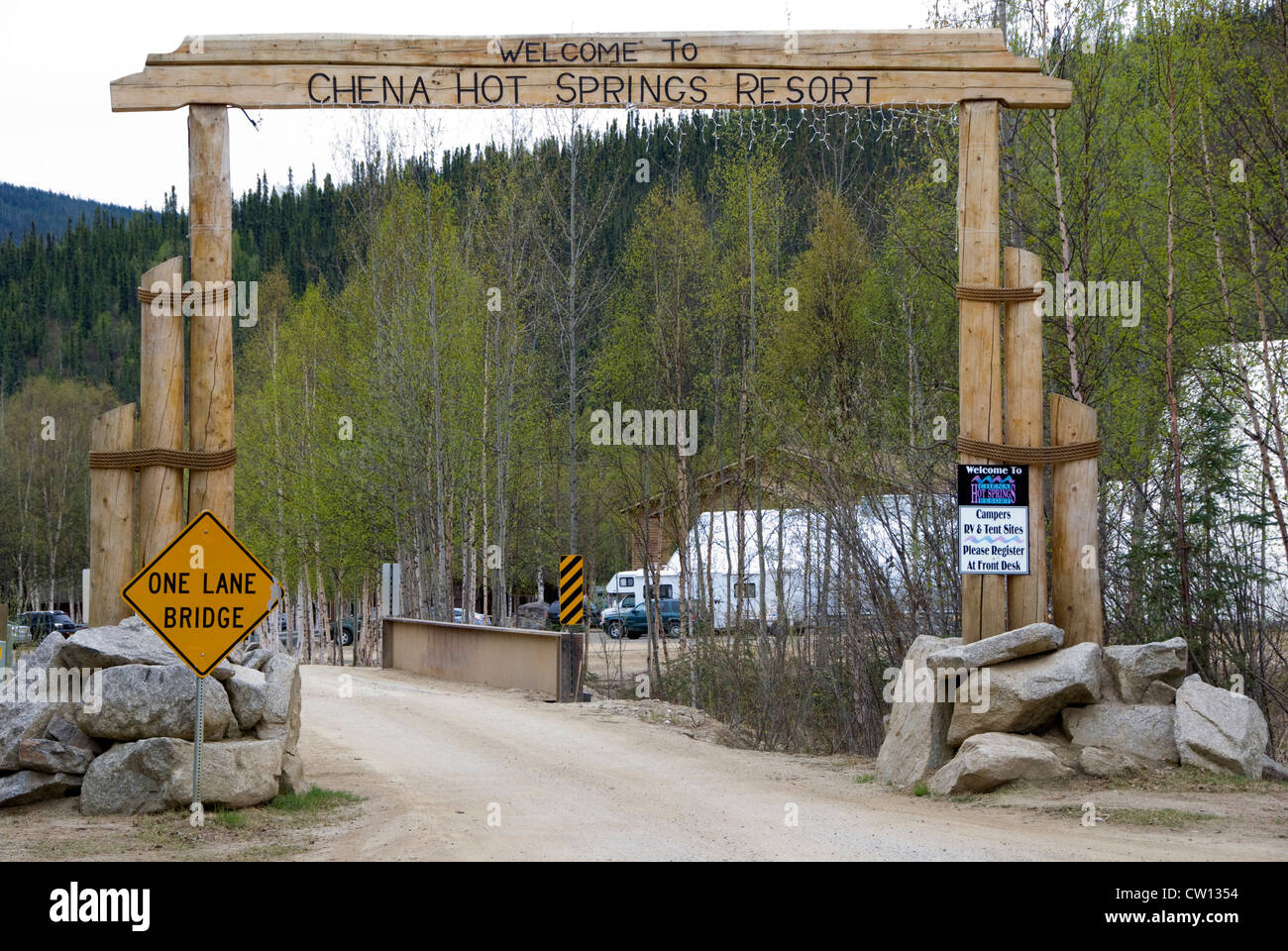 Benvenuti al Chena Hot Springs Resort Alaska Foto Stock