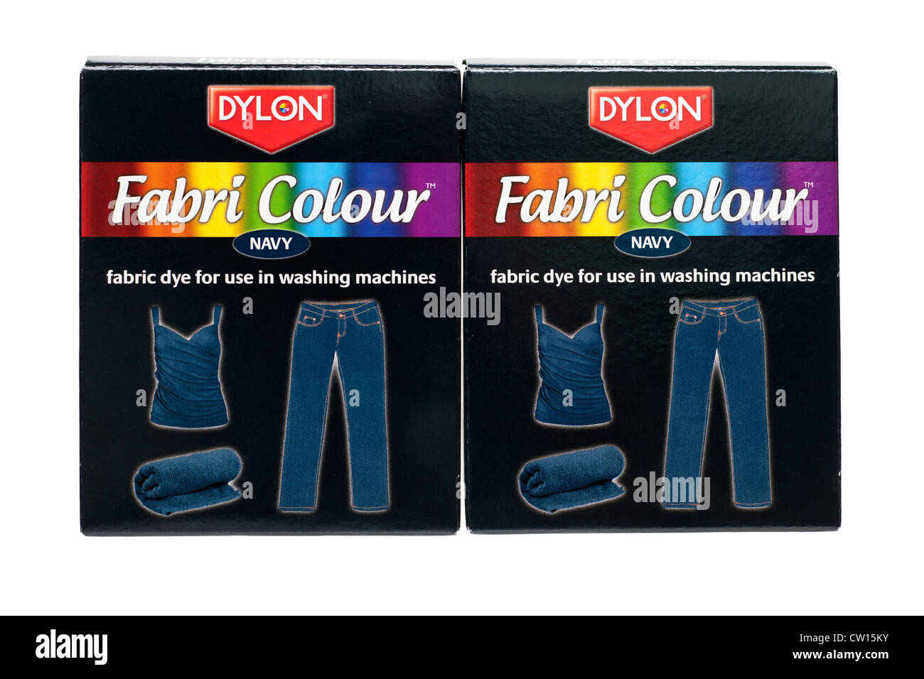 Due scatole di Dylon navy blue Fabri tessuto color colorante per uso in macchine di lavaggio Foto Stock