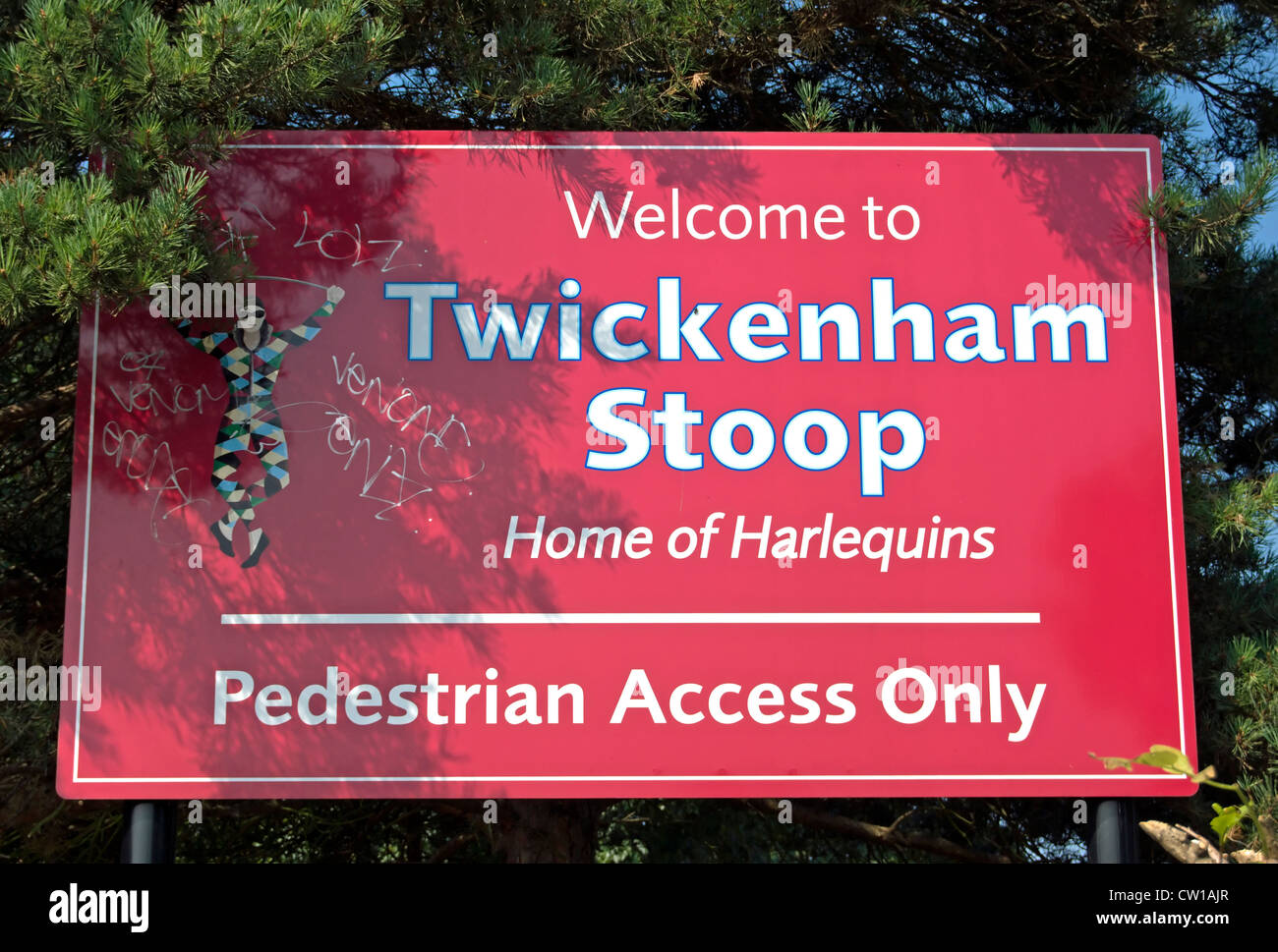 Benvenuti al Twickenham Stoop segno, al rugby ground di quel nome a Twickenham, middlesex, Inghilterra Foto Stock