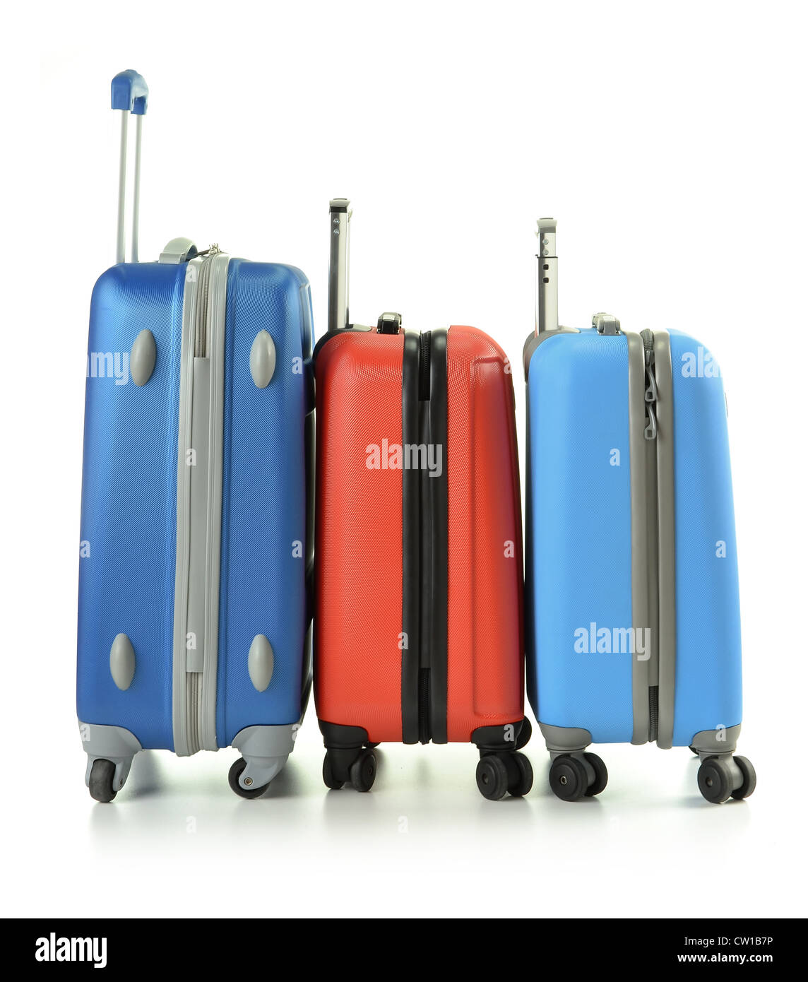 Bagagli consistente di valigie isolato su bianco Foto Stock