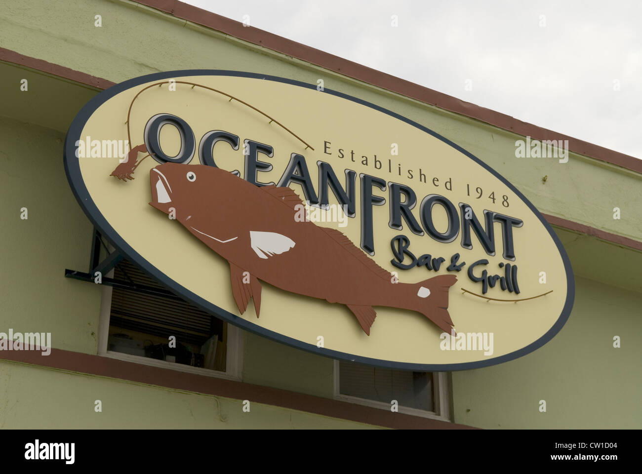 Oceanfront Bar and Grill Sign Myrtle Beach South Carolina USA Foto Stock