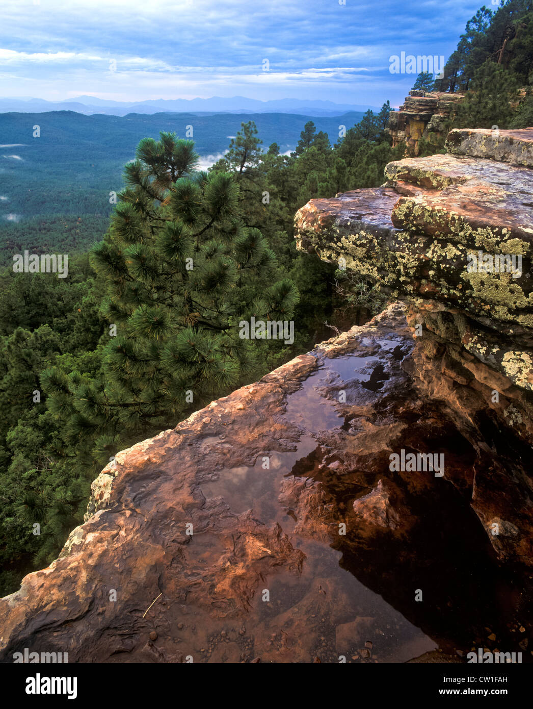 Il cerchio è una scarpata che definisce il bordo sudoccidentale dell'altopiano del Colorado. Pioggia torrenziale che passa. Un affioramento roccioso. Foto Stock