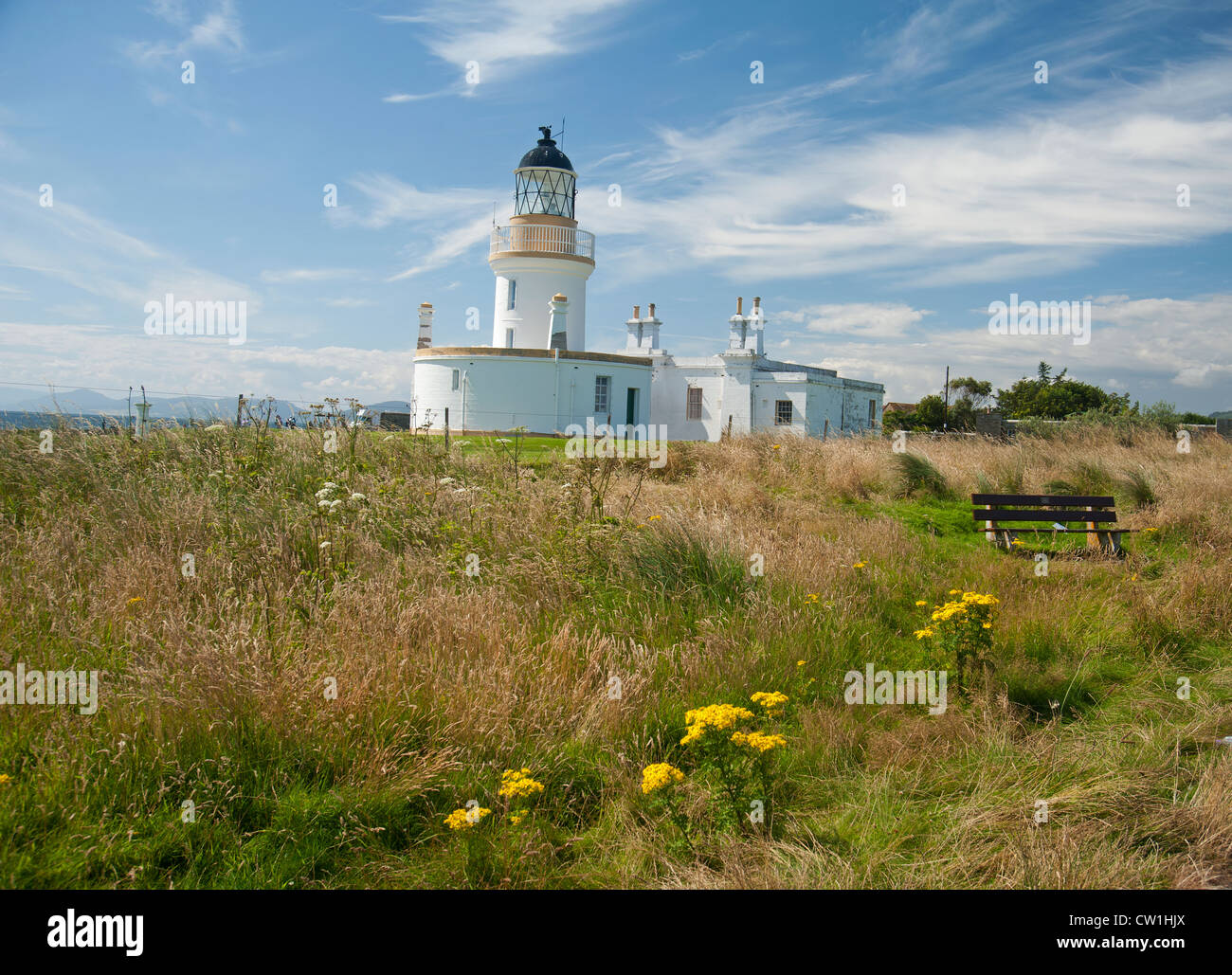 Channory Point Lighthouse, automatizzato dal 1984, Moray Firth vicino Fortrose in Easter Ross. SCO 8294 Foto Stock