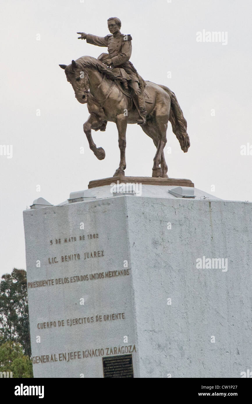 Monumento al generale Ignacio Zaragoza a Puebla, in Messico. Ignacio Zaragoza Seguín era un generale dell'esercito messicano. Foto Stock