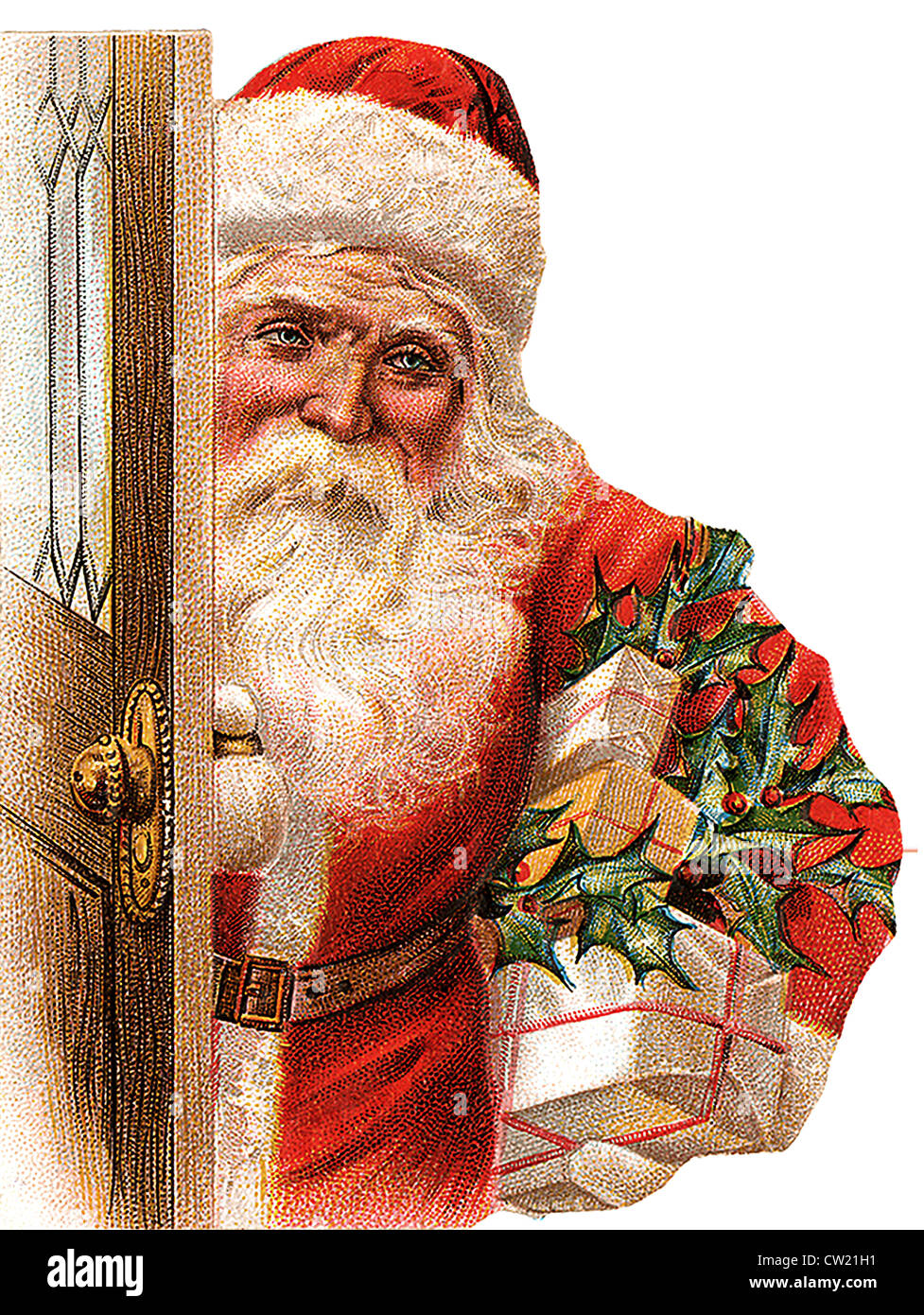 Santa Claus presso la porta Foto Stock