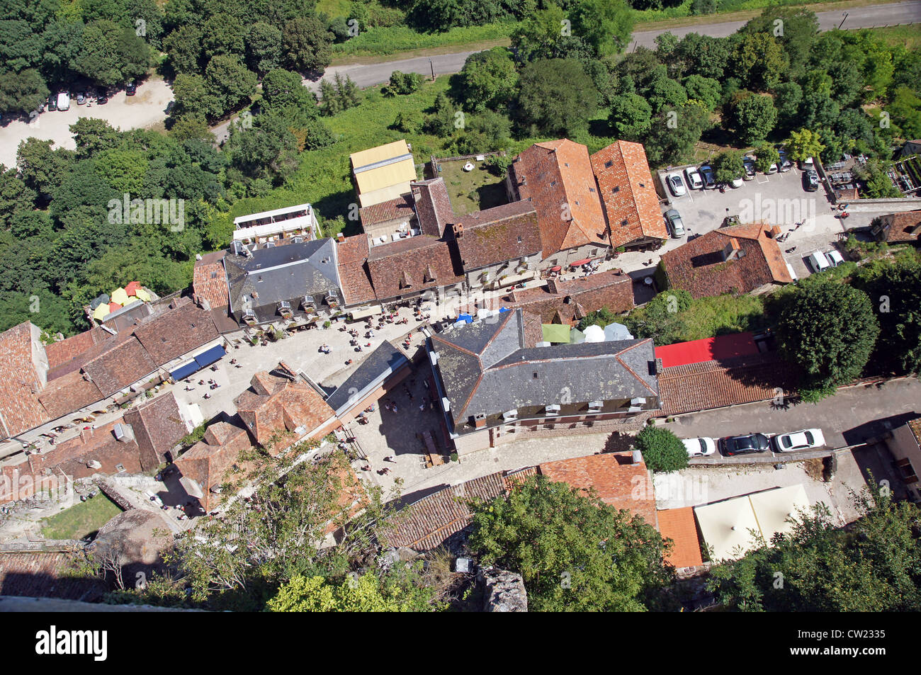 Francia Partita della regione: la città medievale di Rocamadour guardando giù dal Chateau Foto Stock