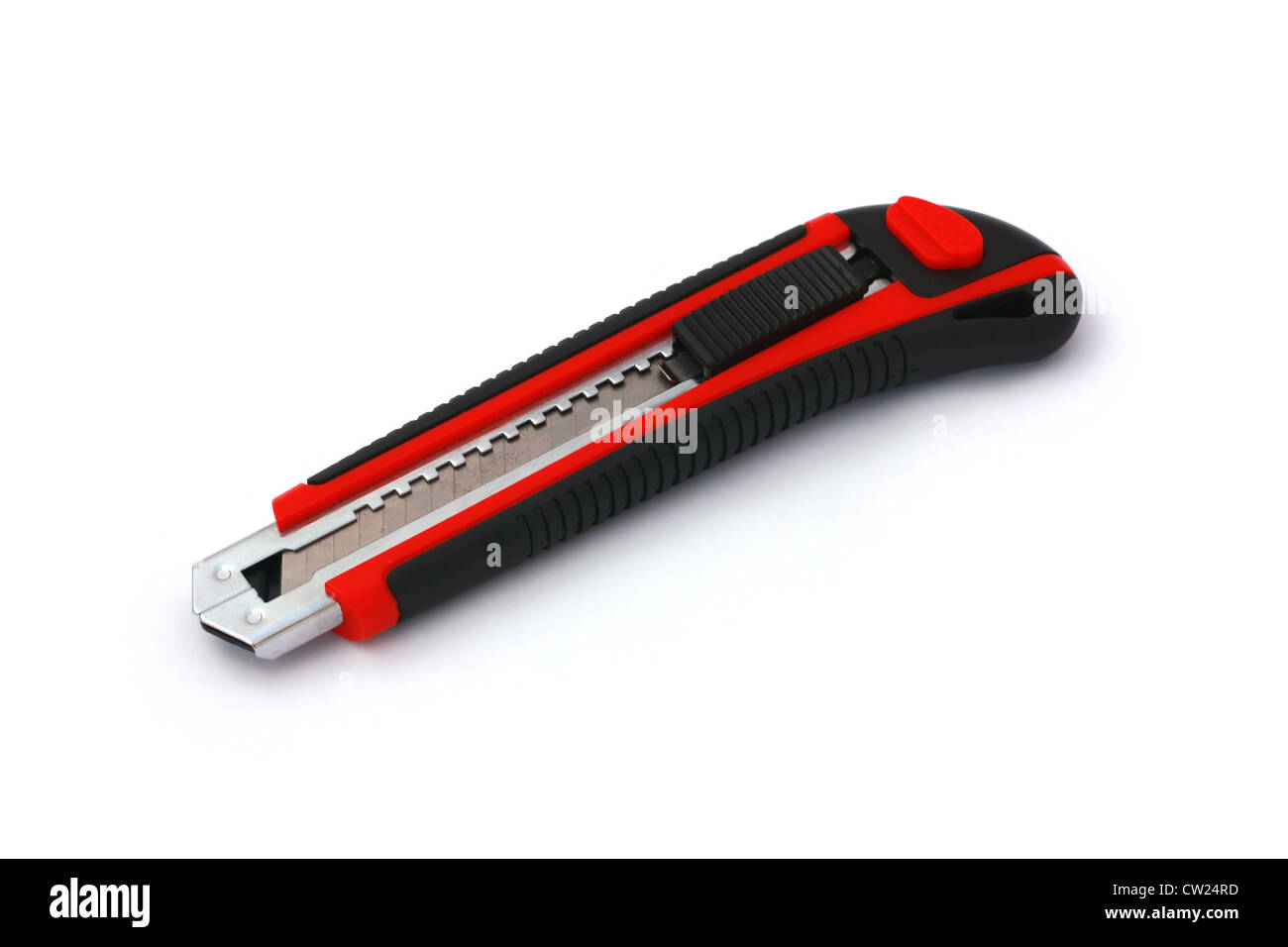 Rosso-nero coltello scatola isolata su bianco Foto Stock