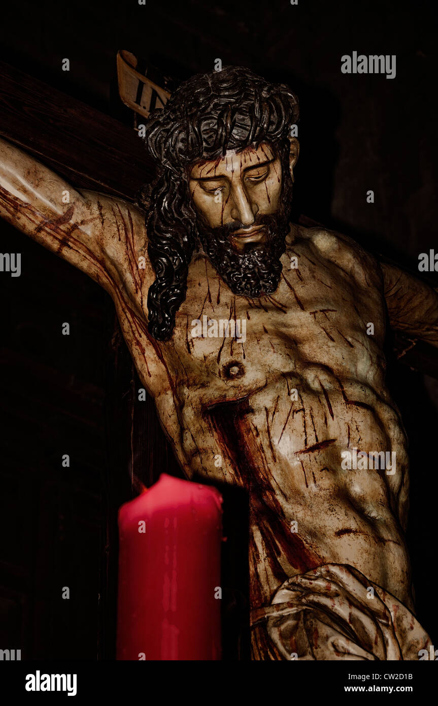 La crocifissione di Cristo dello scultore Gregorio Fernández nella chiesa di San Benito nella città di Valladolid Castiglia e Leon, Spagna, Europa Foto Stock