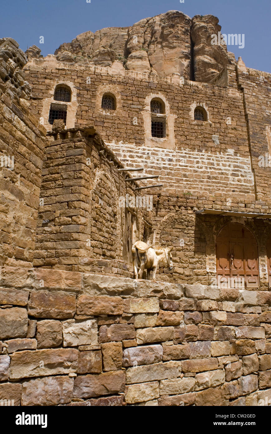 Vecchio villaggio di Thuja, la regione delle Highlands, Yemen, Asia Occidentale, Penisola Arabica. Foto Stock