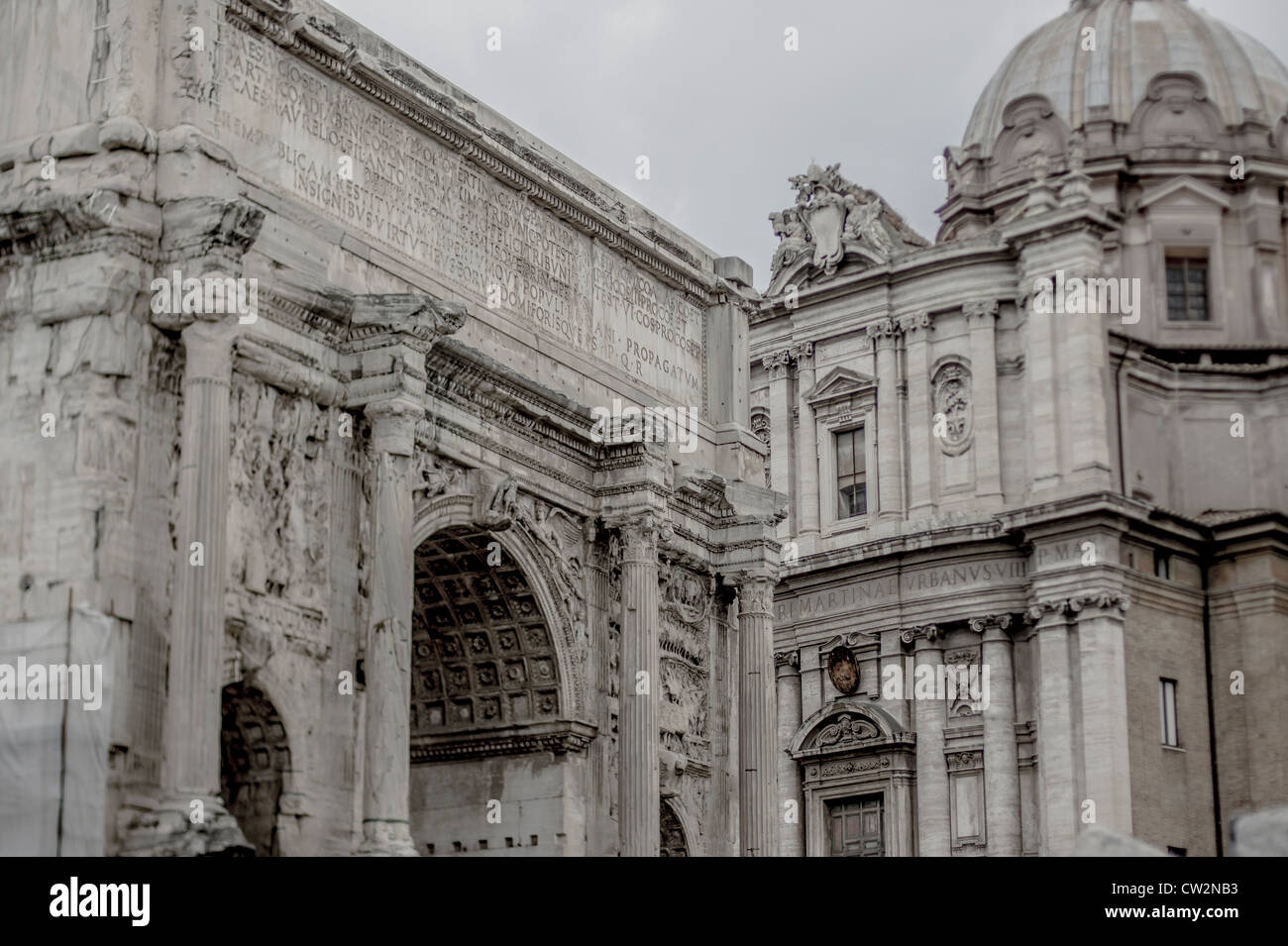 Famoso arco Settimio Severo al Foro Romano, Roma, Italia Foto Stock