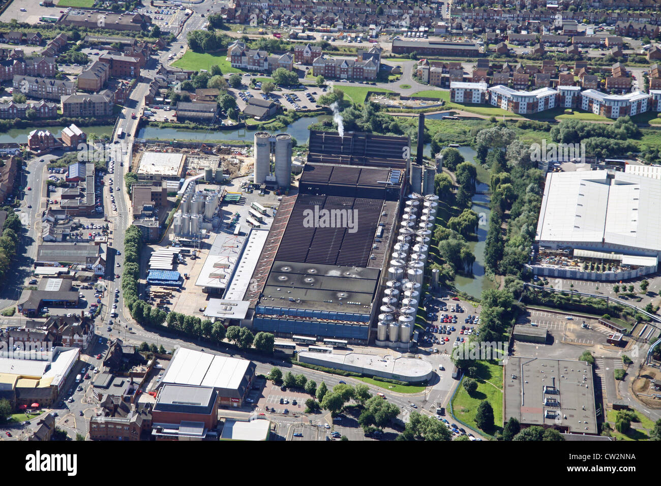 Vista aerea della fabbrica di birra Carlsberg, Northampton, Regno Unito Foto Stock