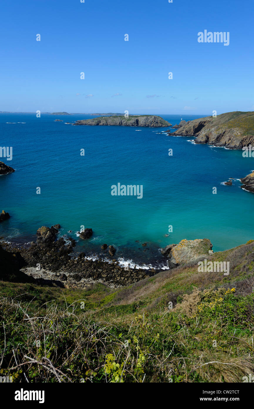 Bay la Grande Grève e Brecqhou isola, Isola di Sark, Isole del Canale Foto Stock