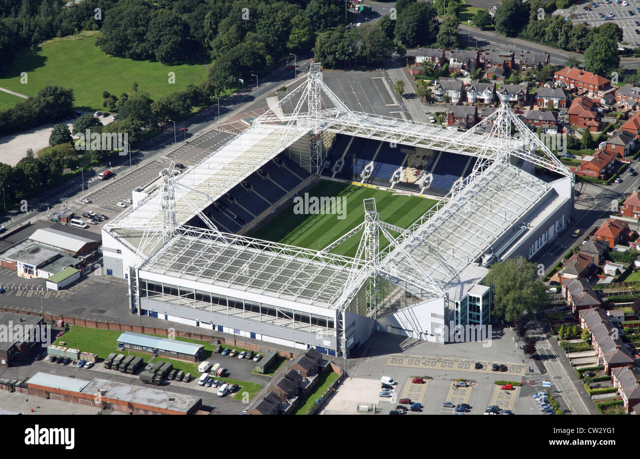 Vista aerea del Preston North End FC Deepdale Stadium Foto Stock
