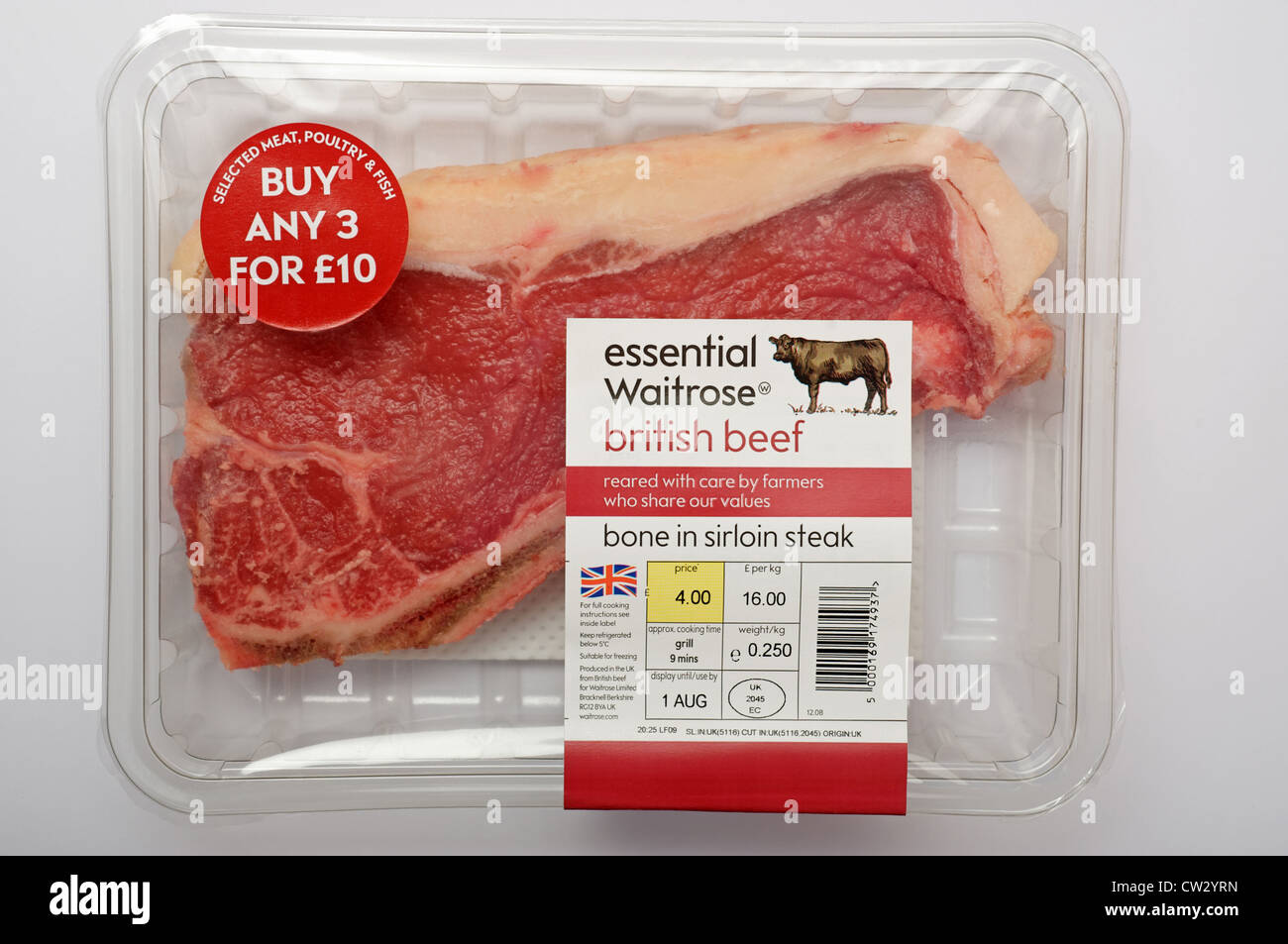 Waitrose essenziale la carne di manzo britannica bistecca di controfiletto Foto Stock