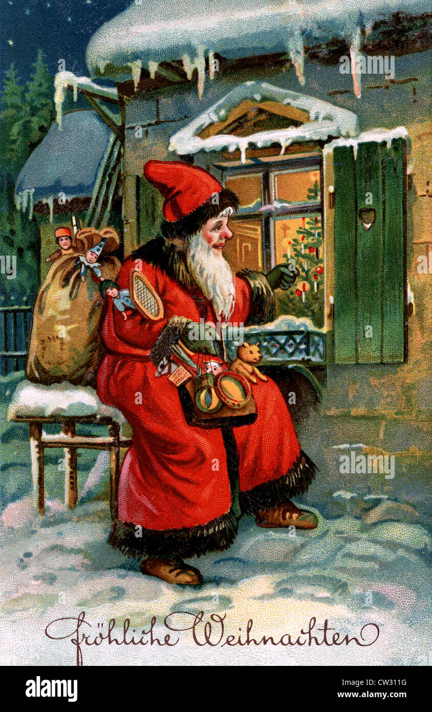 Santa bussa alla finestra Foto Stock