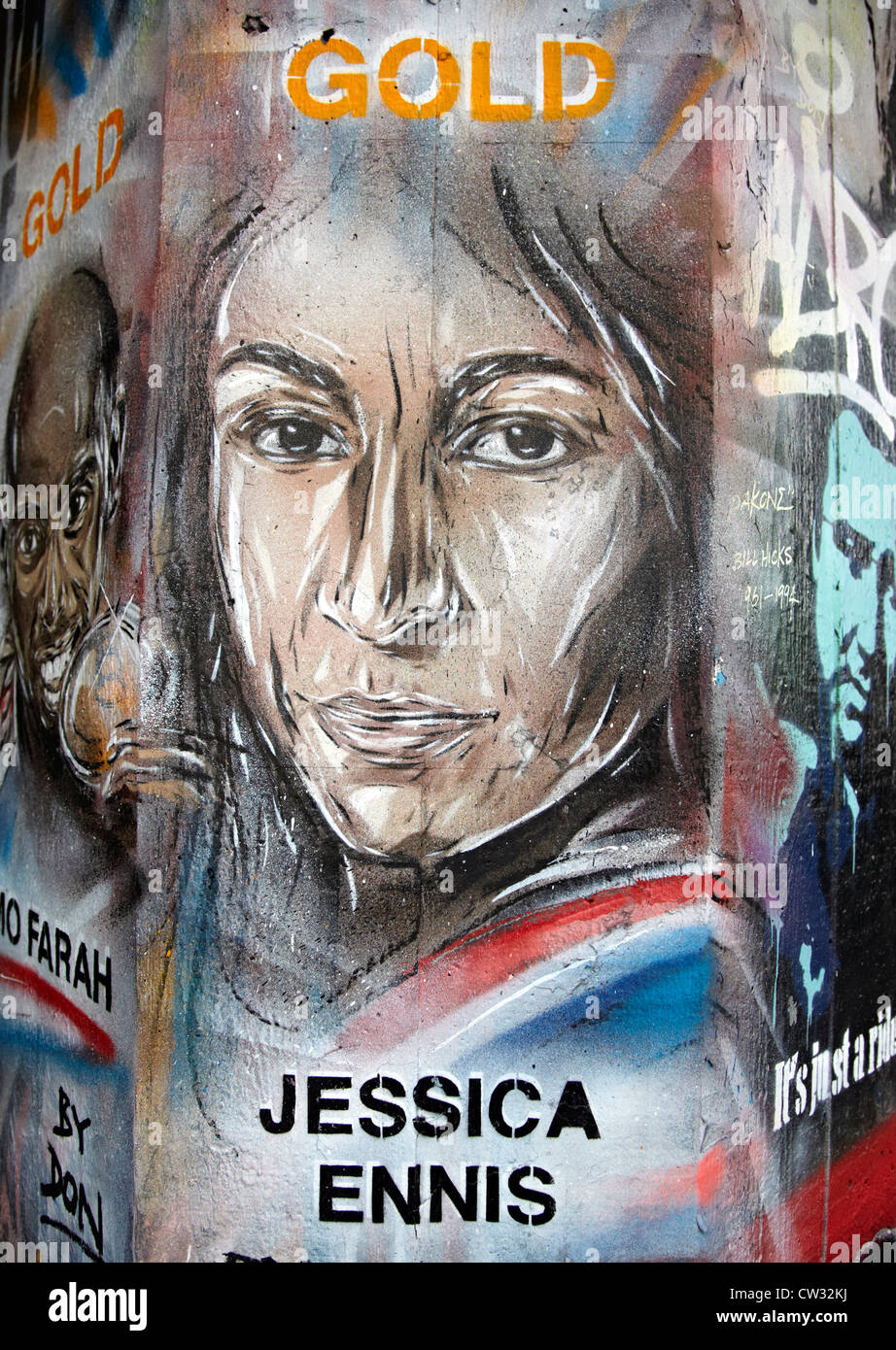 Jessica Ennis medaglia d'Oro Olimpica vincitore Graffiti London REGNO UNITO Foto Stock