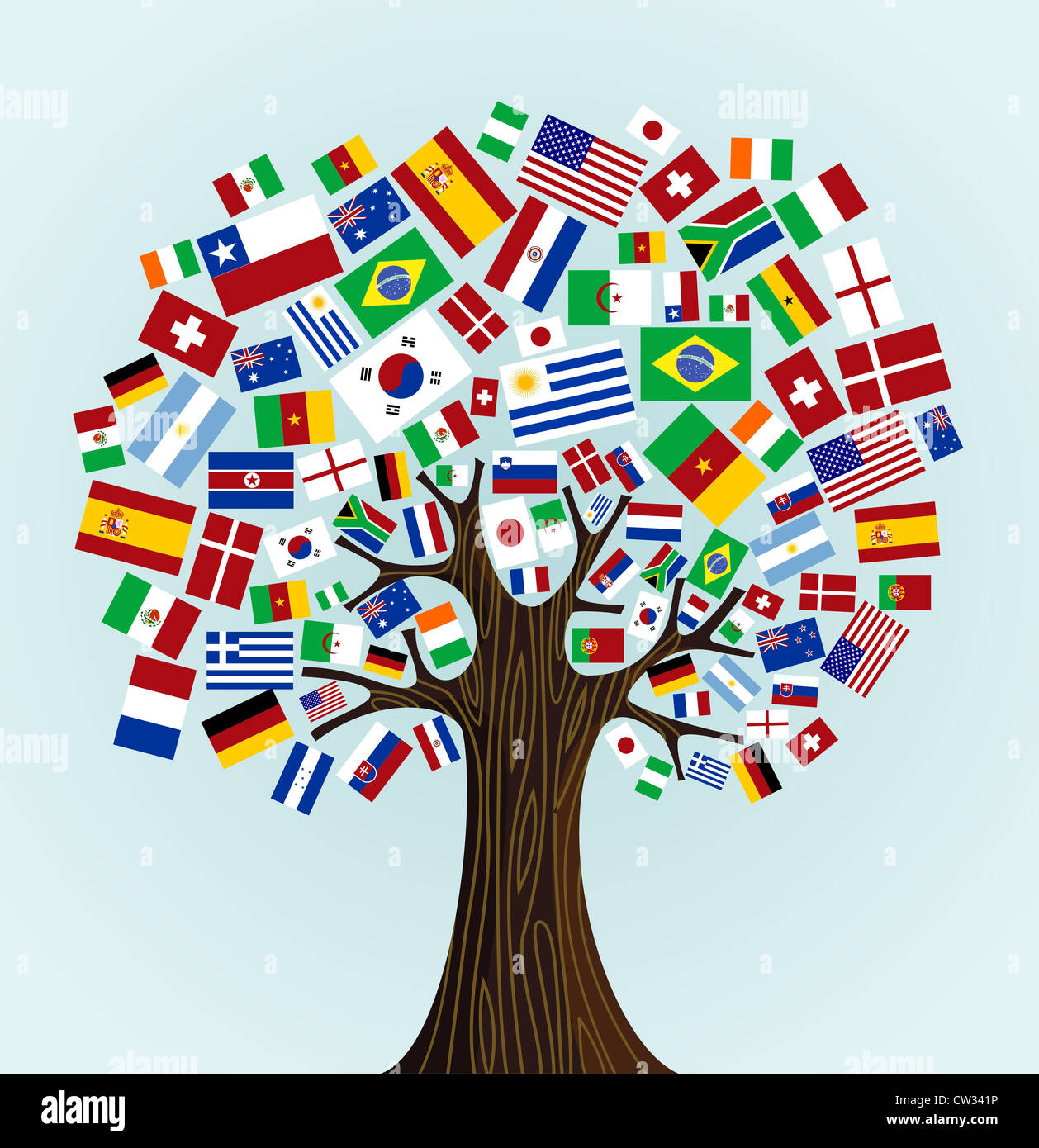 Bandiere del mondo tree: paesi partecipanti di Calcio 2010. File vettoriale disponibile. Foto Stock