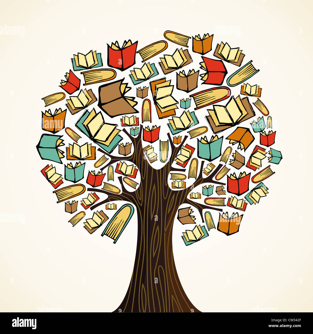 L'istruzione globale concept tree realizzati libri. File vettoriale stratificata per una facile manipolazione e colorazione personalizzata. Foto Stock