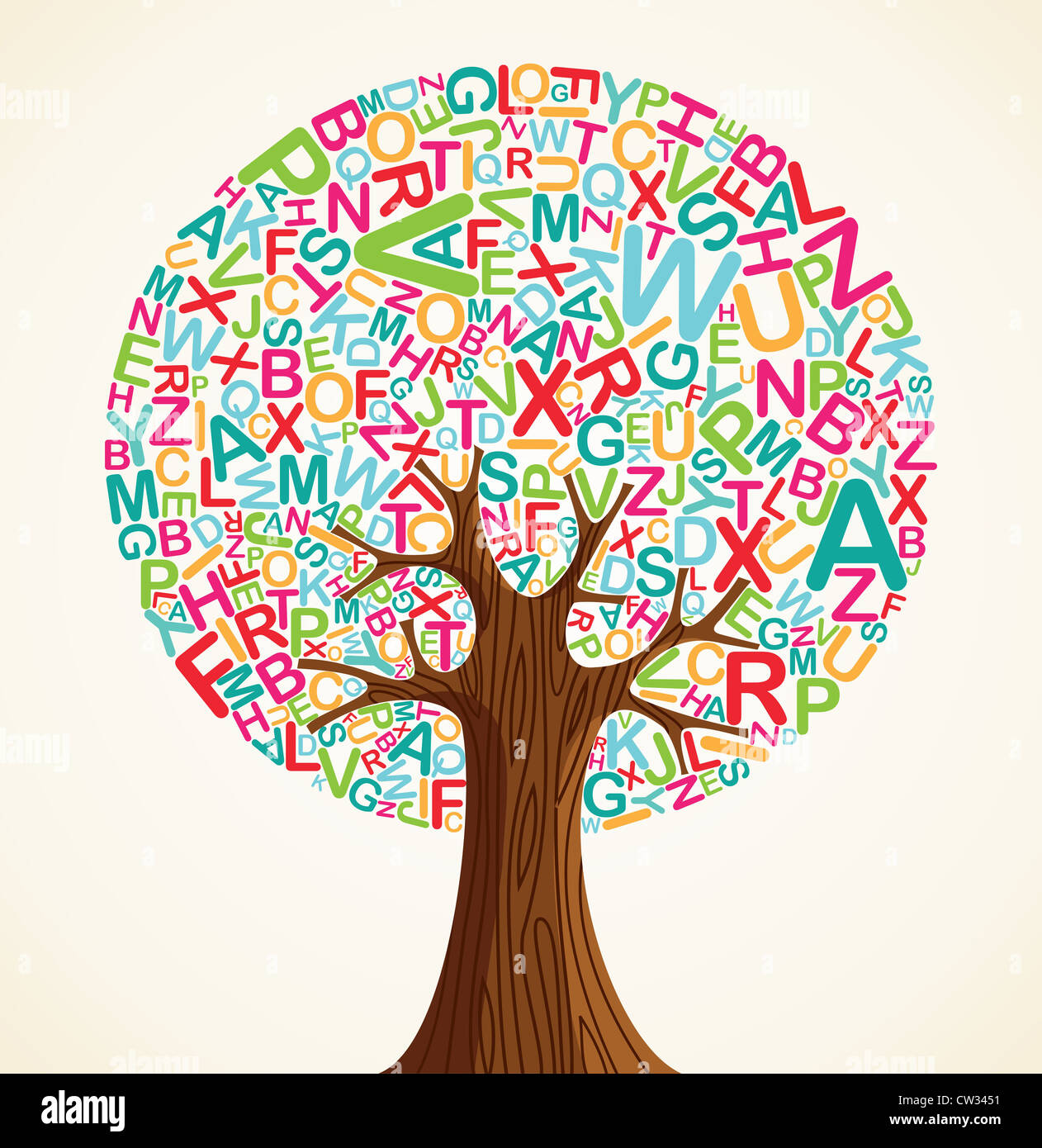 Istruzione scolastica concept tree fatta con lettere. File vettoriale stratificata per una facile manipolazione e colorazione personalizzata. Foto Stock