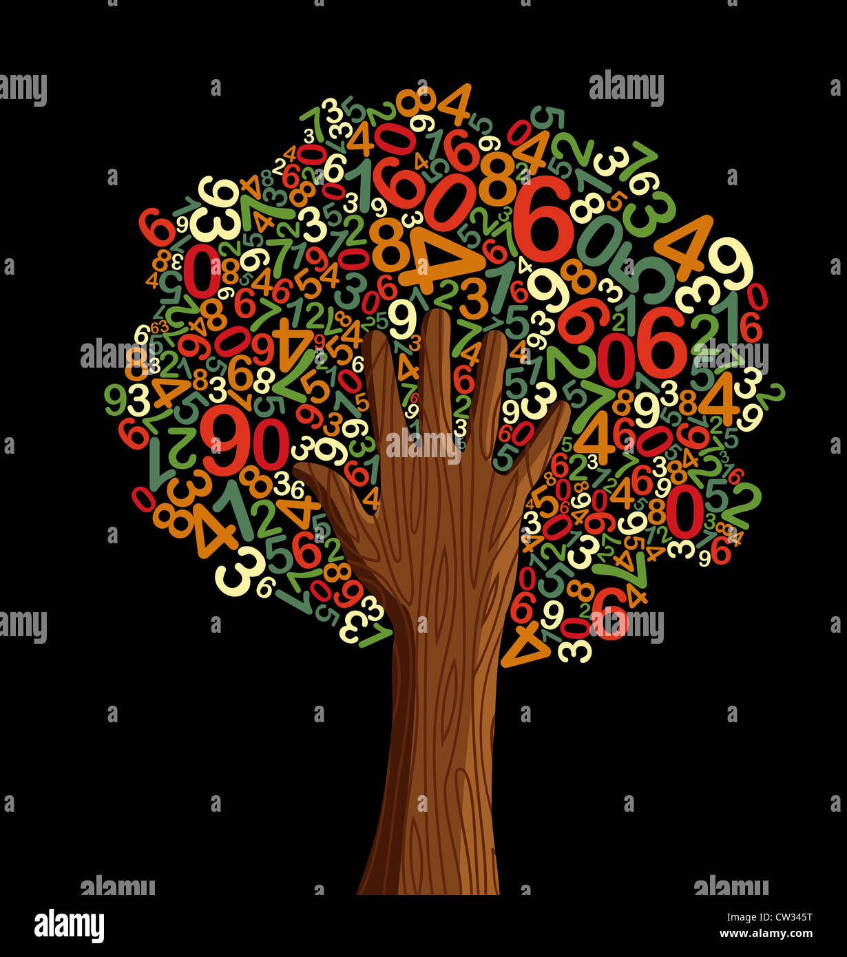 Istruzione scolastica concept tree fatta con lettere e mano umana. File vettoriale stratificata per una facile manipolazione e colorazione personalizzata. Foto Stock