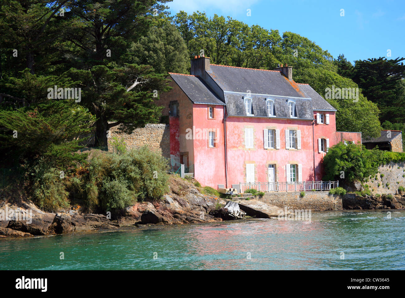 Casa Rossa, Porto Anna, La Marle River, Golfe du Morbihan, Vannes, Morbihan, in Bretagna, Francia Foto Stock