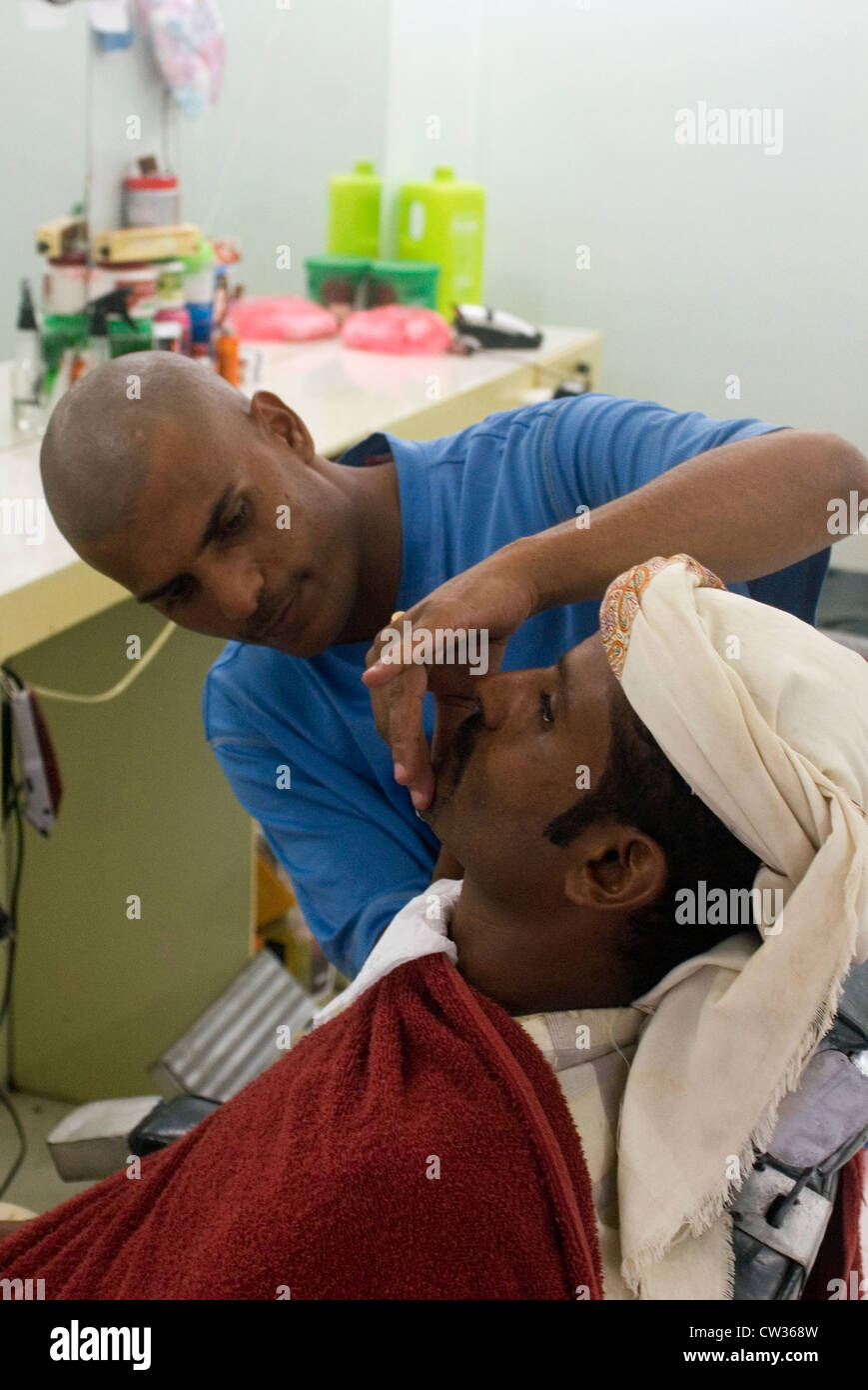 Barber shop nel villaggio di Hadibo, isola di Socotra, Yemen, Asia Occidentale, Penisola Arabica. Foto Stock