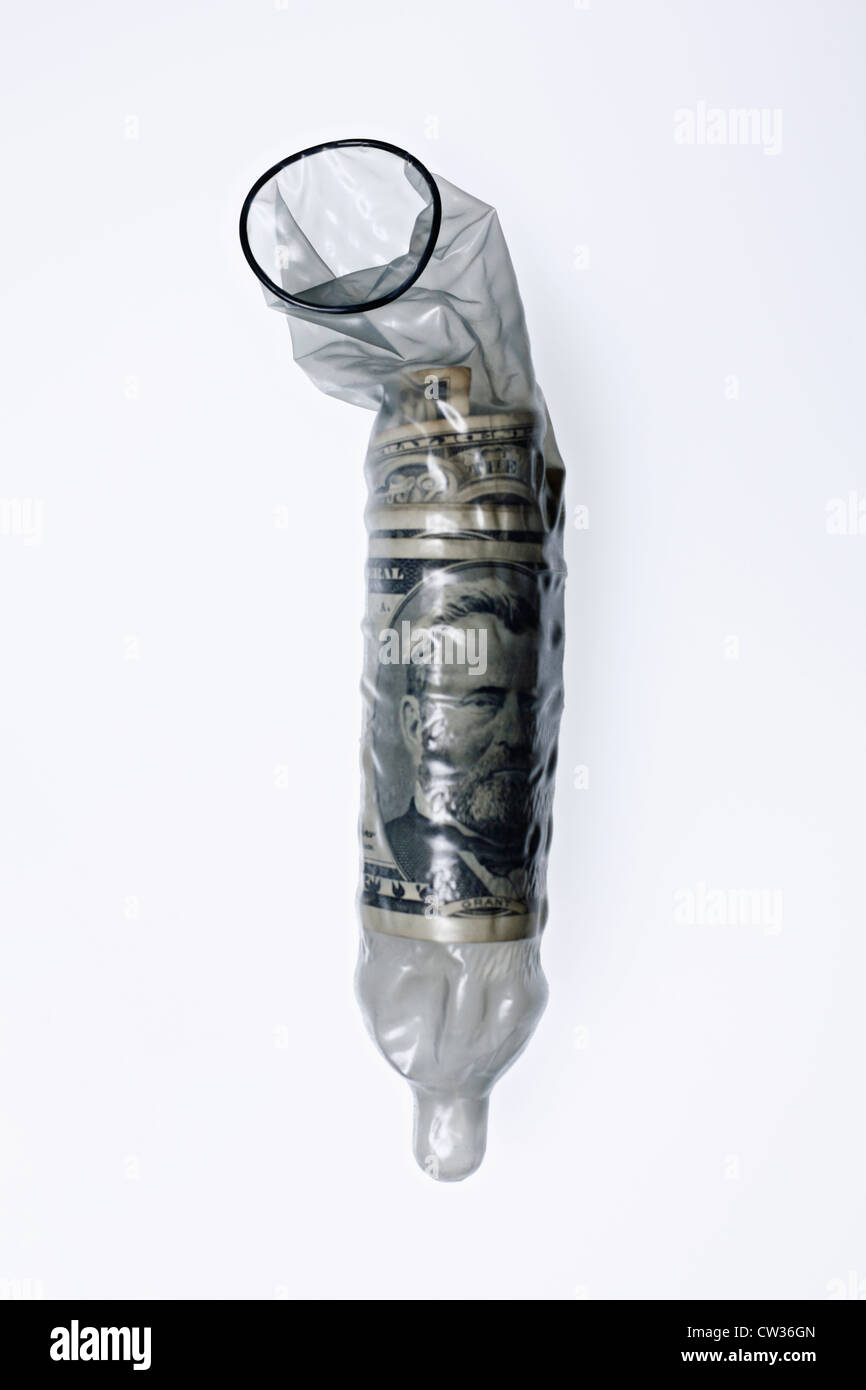 Le fatture del dollaro a condom Foto Stock