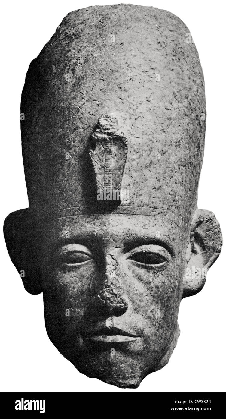 Testa di una statua colossale, Senwosret III. Foto Stock