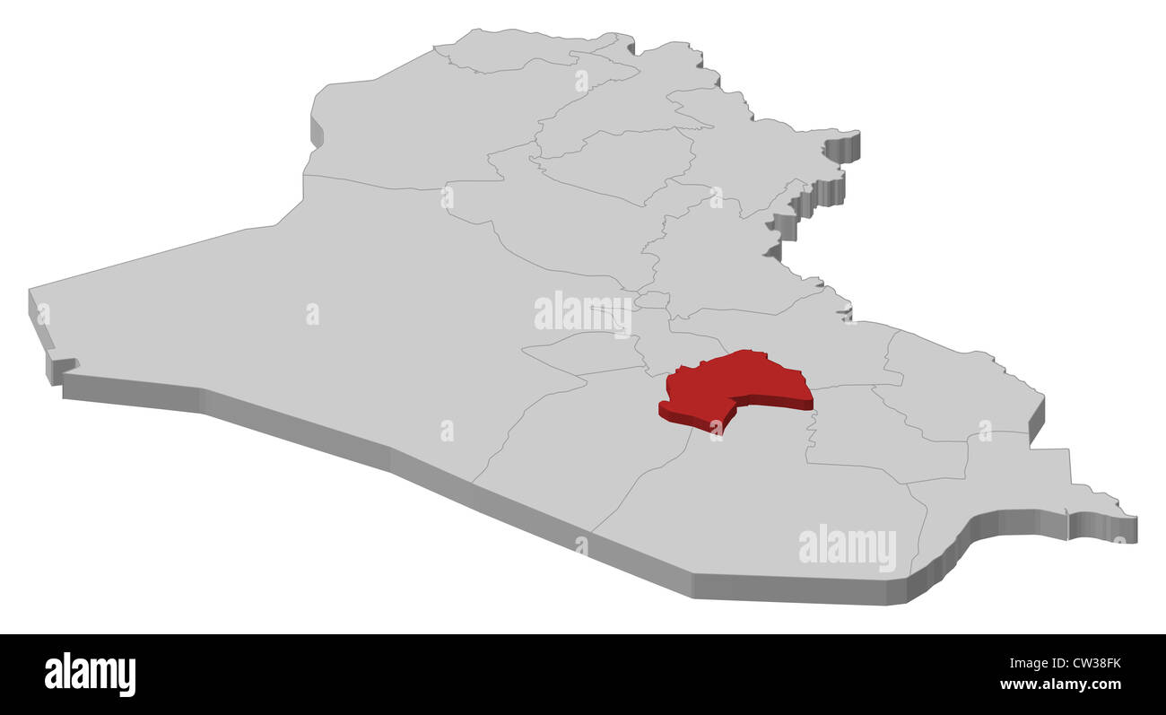 Mappa politica dell'Iraq con i vari governatorati Al-Qadisiyyah dove viene evidenziato. Foto Stock