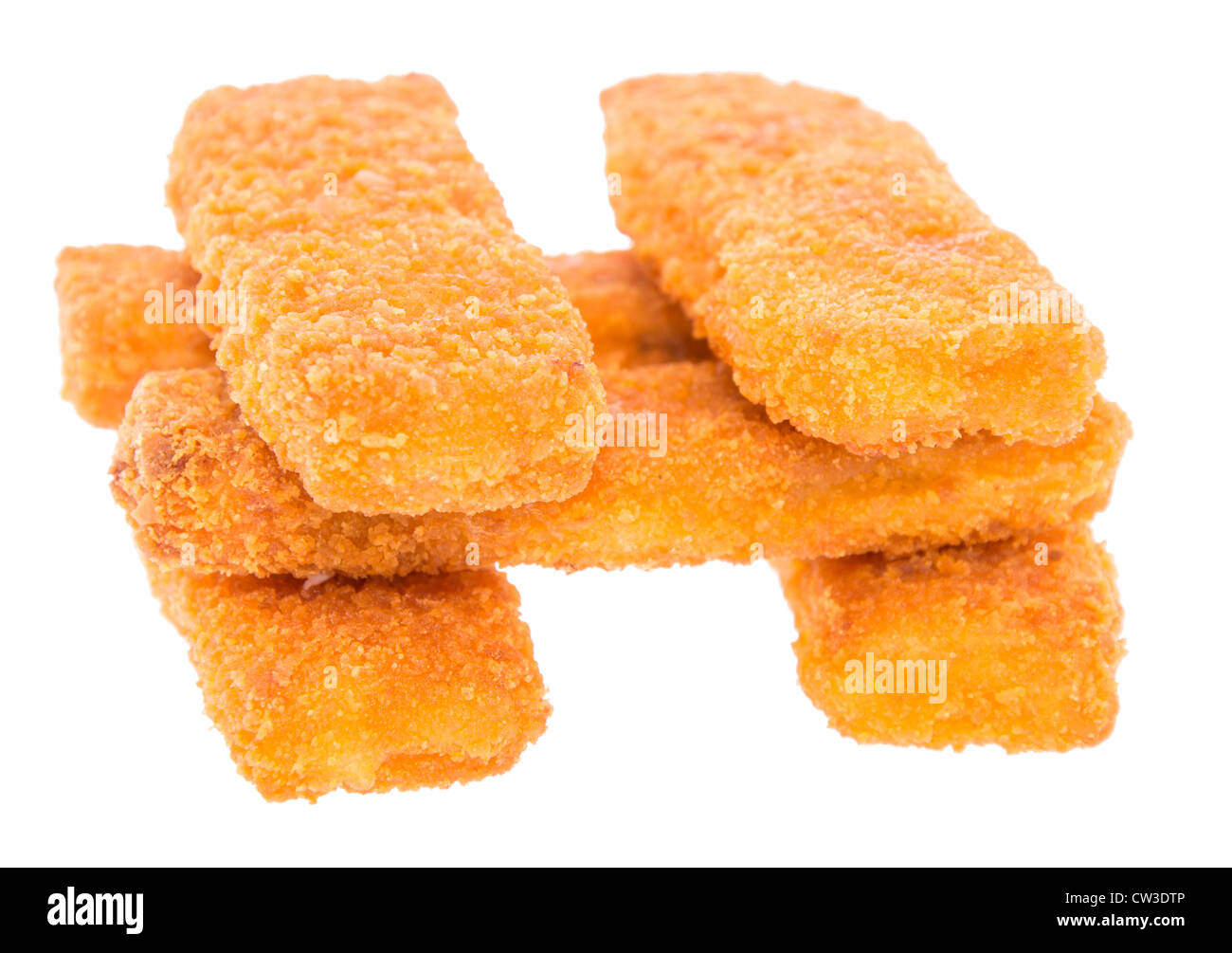 Impilate le dita di pesce isolato su sfondo bianco Foto Stock