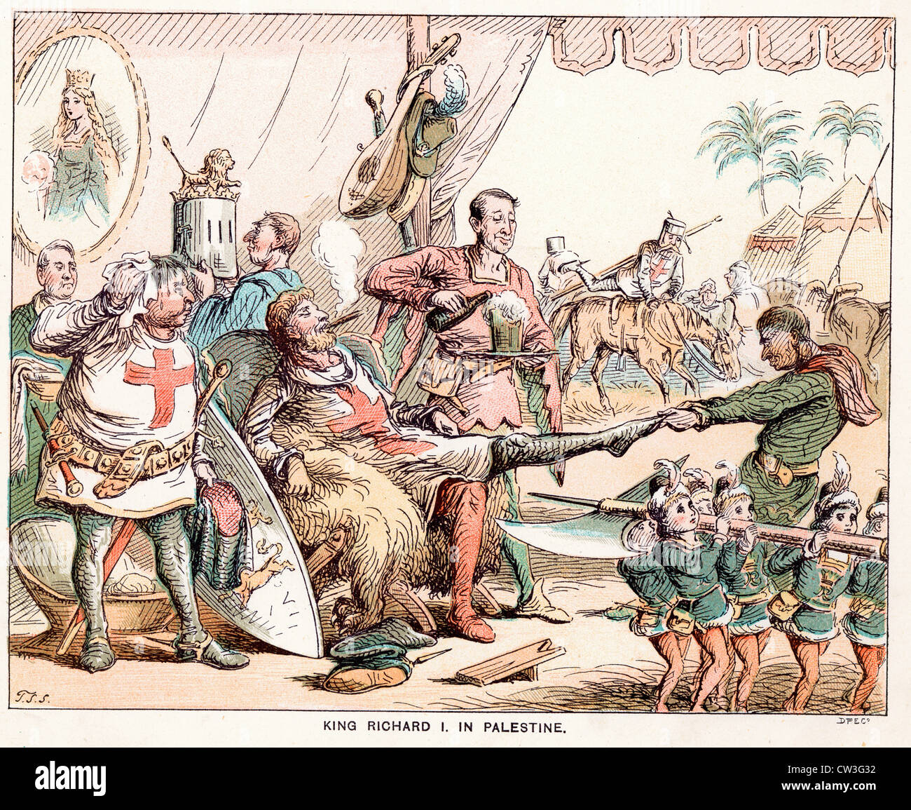 Schizzo di fumetti da T S Seccombe mostra re Riccardo Cuor di Leone alla crociata in Palestina Foto Stock