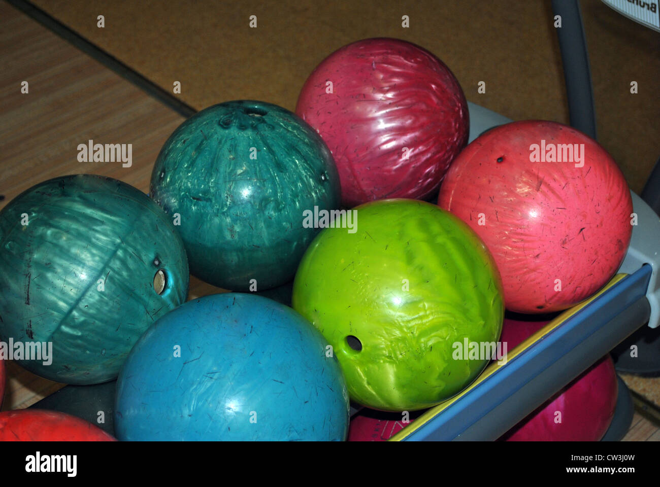 Ten pin bowling sfere Foto Stock