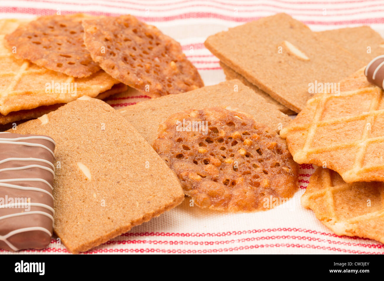 Close-up di una selezione di tradizionale belga di cialda di wafer biscotti - studio shot Foto Stock
