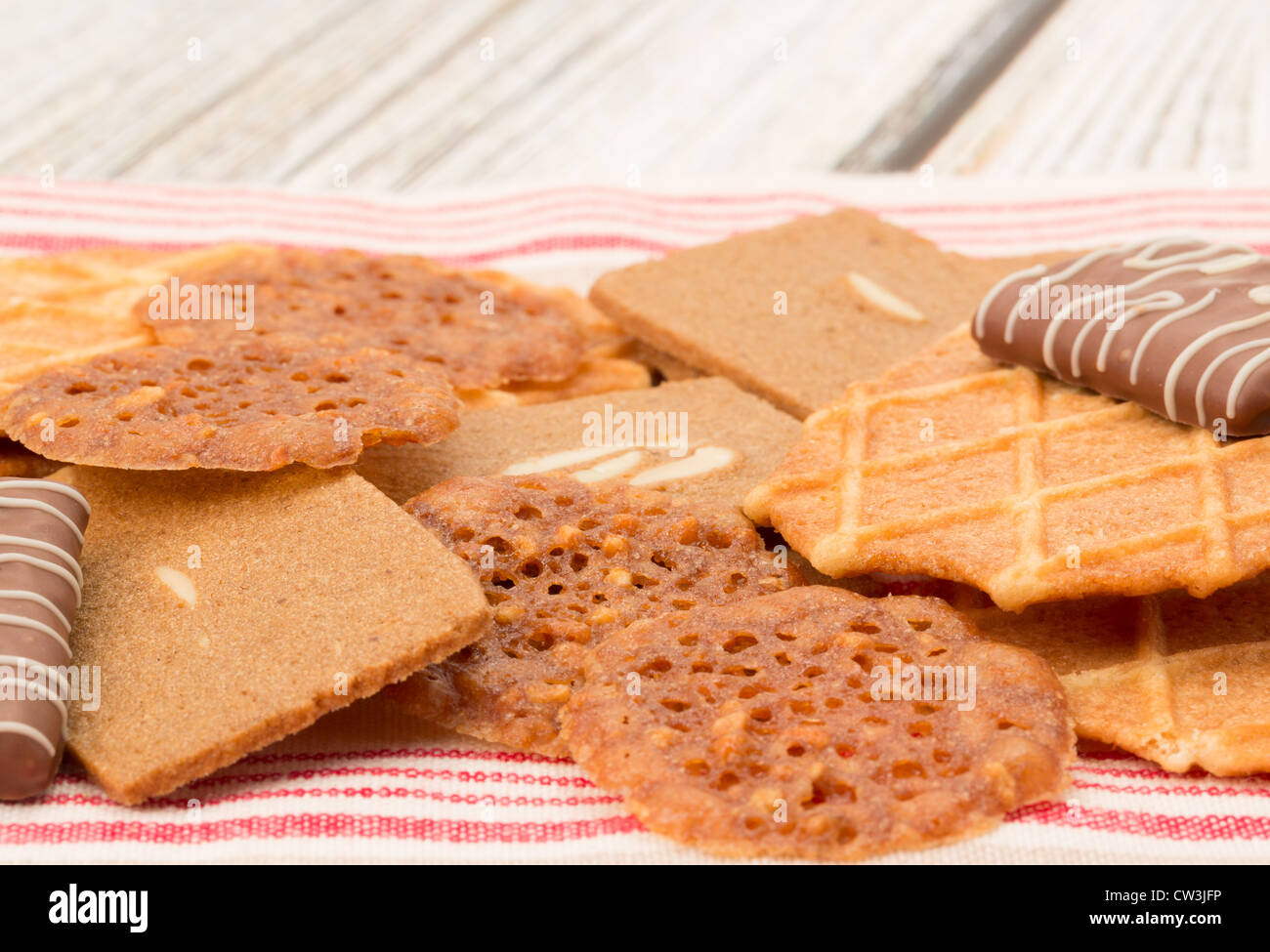 Una selezione di tradizionale belga di cialda di wafer biscotti - studio shot Foto Stock