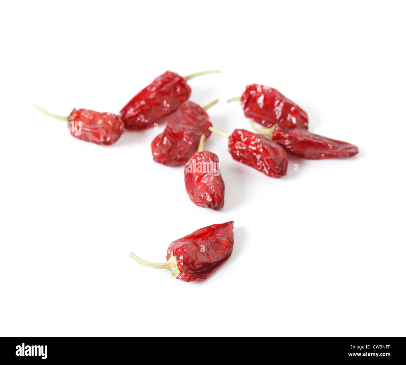Secchi peperoncino rosso isolato Foto Stock