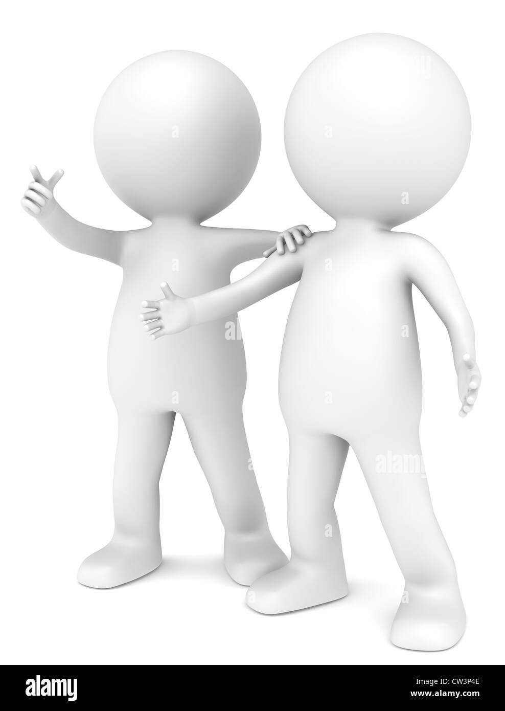 3D little caratteri umani i colleghi guardando qualcosa. Vista frontale. Persone serie. Foto Stock