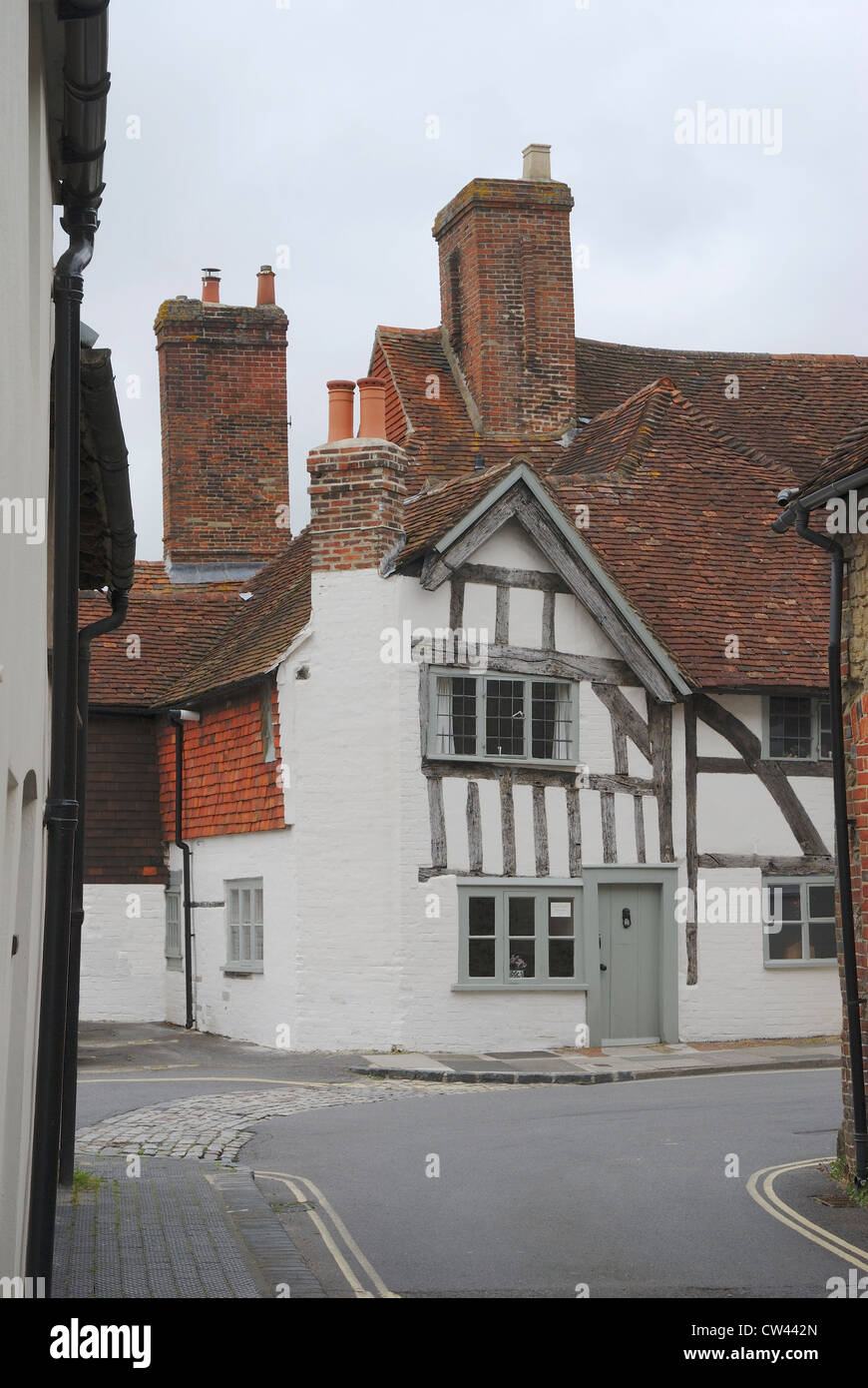 Strada di ciottoli a Petworth. West Sussex. Inghilterra Foto Stock